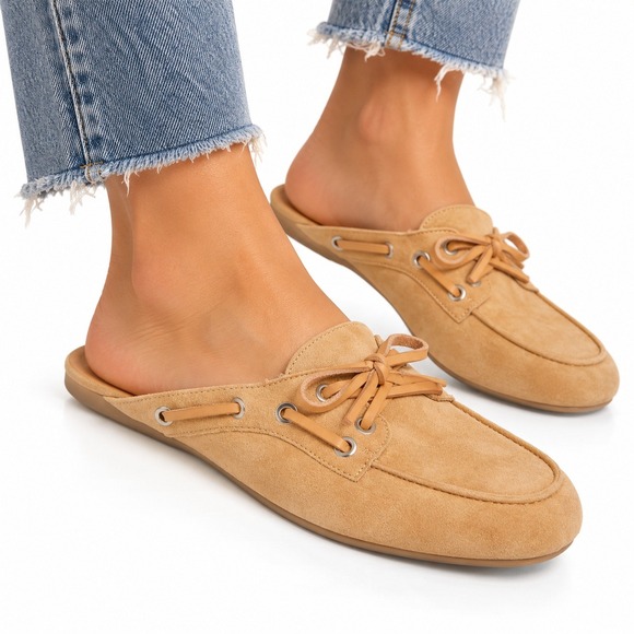 Universal Thread Shoes - Universal Thread Holden Flats Sand Faux Leather Bow Mules Womens 7.5 NEW